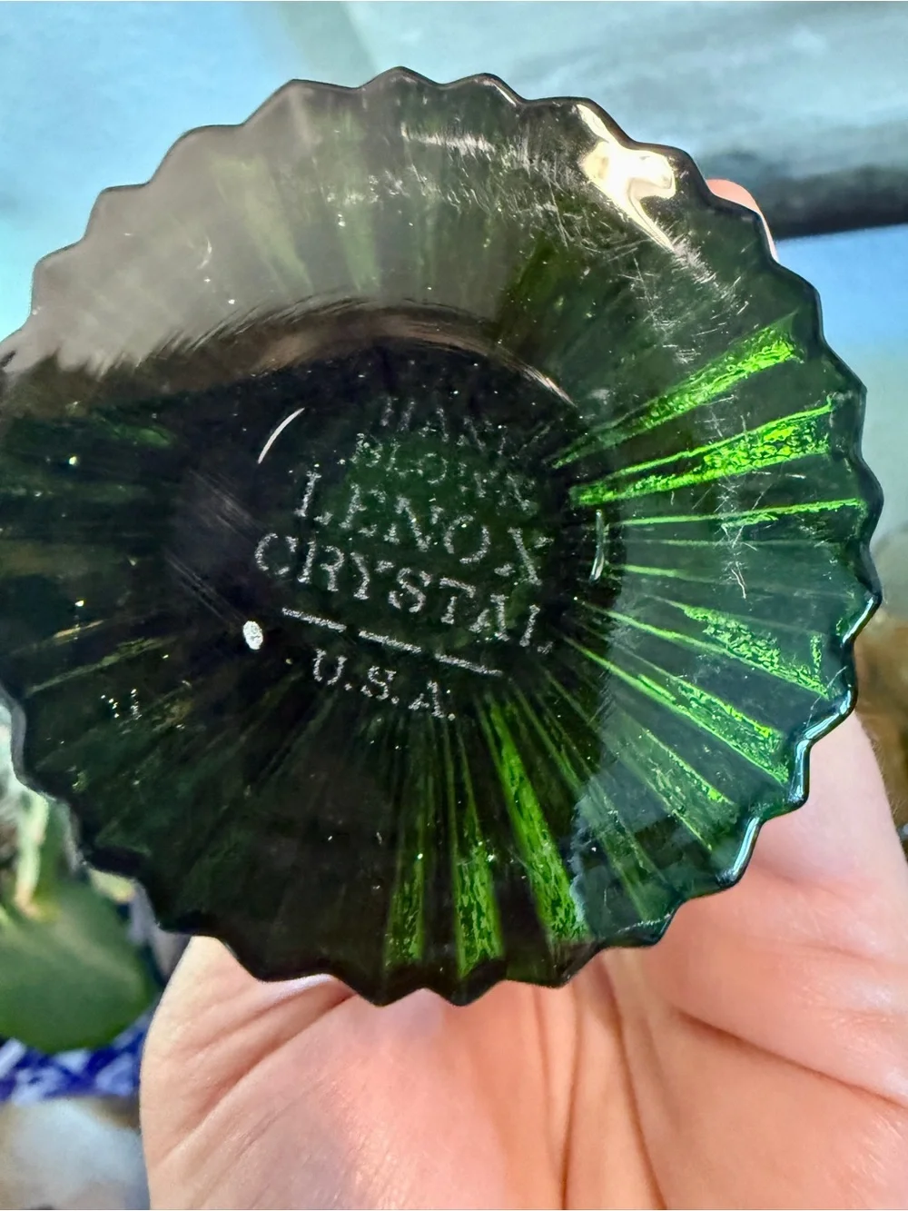 MCM Vintage Lenox Tempo Emerald Green Handblown Crystal Glasses - Set of 12